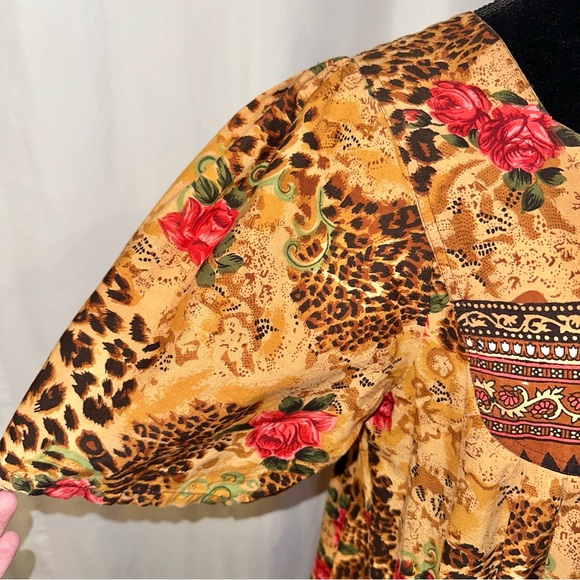 Vtg Phases Women’s House Patio Dress Size Med Cheetah Rose Print 100% Cotton - Picture 6 of 14